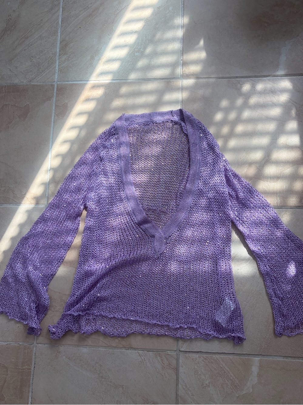Light Purple V-Neck Lightweight Knit Sweater